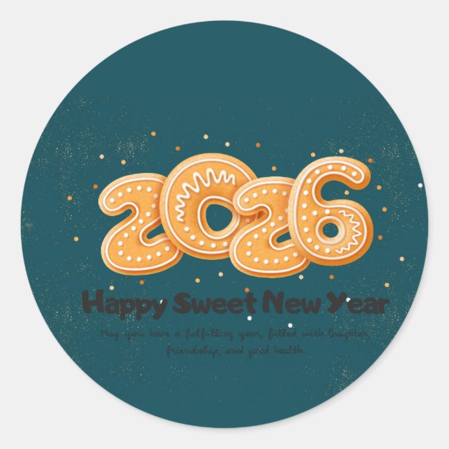 Gold typography happy new year 2026 runder aufkleber (Vorderseite)