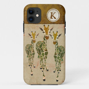 Gold-u. Jade-Giraffen-Damast-Monogramm iPhone Fall Case-Mate iPhone Hülle