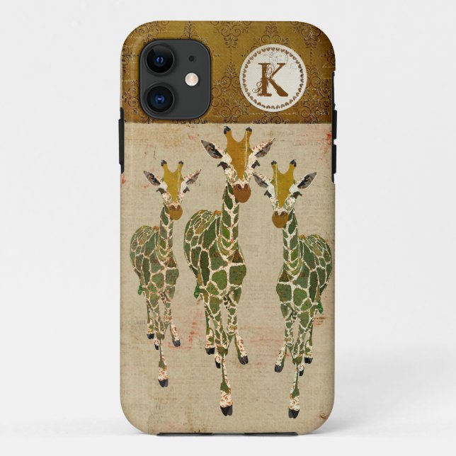 Gold-u. Jade-Giraffen-Damast-Monogramm iPhone Fall Case-Mate iPhone Hülle (Rückseite)