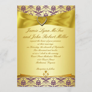 Gold u. lila Damast-Hochzeits-Einladung Einladung
