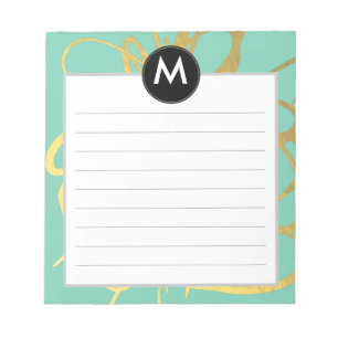 Gold-u. Minzebrushstrokes-Monogramm-Initiale Notizblock