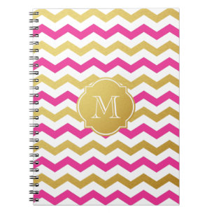 Gold u. Rosa-Zickzack Muster-Monogramm-Notizbuch Notizblock