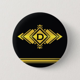 Gold u. schwarze Kunst-Deko-Art-Monogramm Button