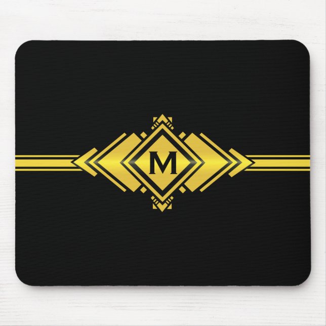 Gold-u. schwarze Kunst-Deko-Gurt-Monogramm Mousepad (Vorne)
