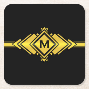 Gold-u. schwarze Kunst-Deko-Gurt-Monogramm Rechteckiger Pappuntersetzer