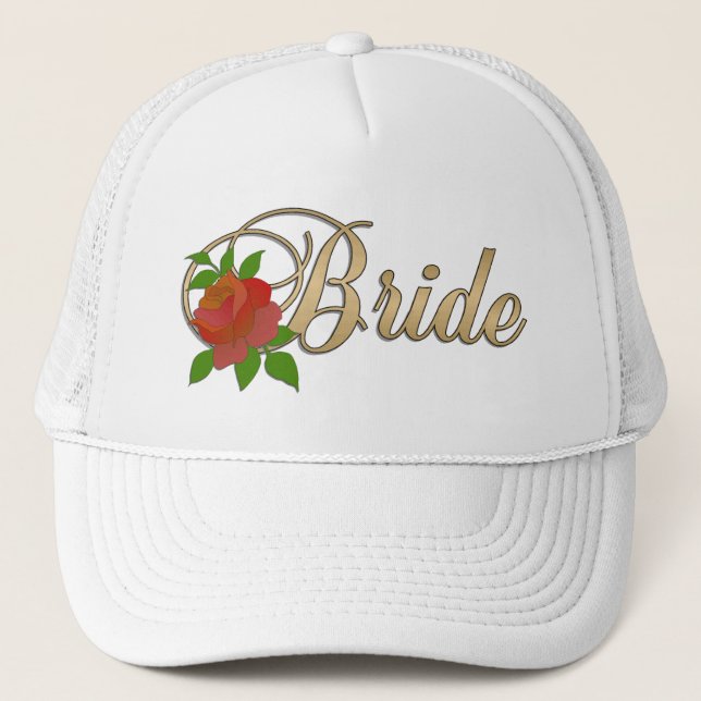 Gold u. weiße Braut KAPPE mit Rose (Vorderseite)