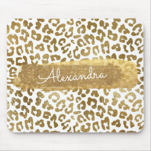 Gold u. weißer Cheetah-Druck mit GoldGlitzer Mousepad