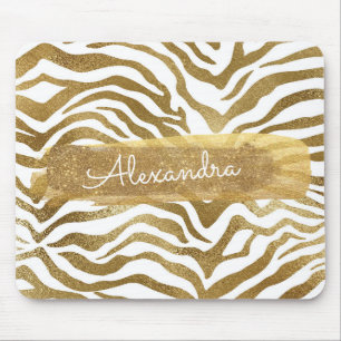 Gold-u. weißer Zebra-Tierdruck mit GoldGlitzer Mousepad