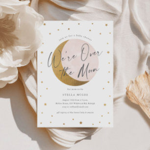 Gold über dem Mond Script Girls Baby Shower Einladung