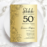 Gold Überraschung 50. Geburtstag Einladung<br><div class="desc">Gold Überraschung 50. Geburtstag Party Einladung. Glam feminin Design mit botanischen Akzenten und Typografie Script Schriftart. Einfache florale Einladungskarte perfekt für eine stilvolle weibliche Überraschung am Tag. Kann für jedes Alter angepasst werden. Gedruckte Zazzle Einladungen oder Sofortdownload digitalen Vorlage.</div>