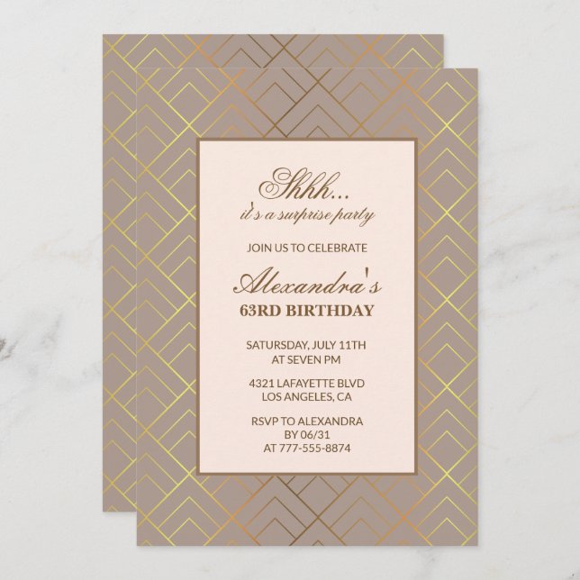 Gold Überraschung Party 63. Geburtstagsfeier Einladung (Vorne/Hinten)