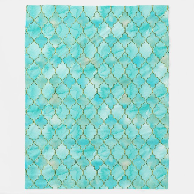 Gold und Aqua Maroccan Fleecedecke (Vorderseite)