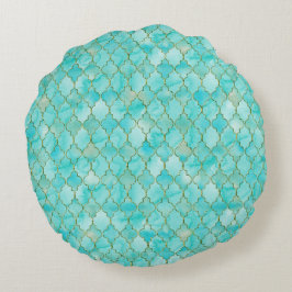Gold und Aqua Maroccan Rundes Kissen