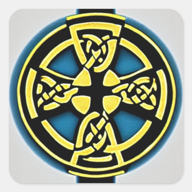 Gold- und Aquakulturkreuz-Aufkleber Quadratischer Aufkleber (Vorderseite)