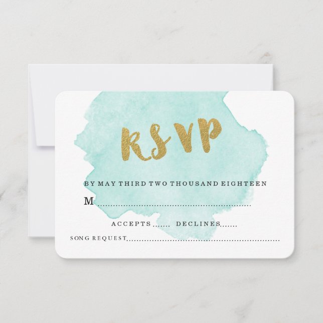 GOLD UND AQUAMARIN BLUSH WEDD RSVP (Vorderseite)
