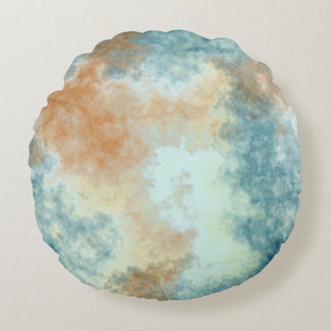 Gold und Aquamarin Rundes Kissen (Vorderseite)