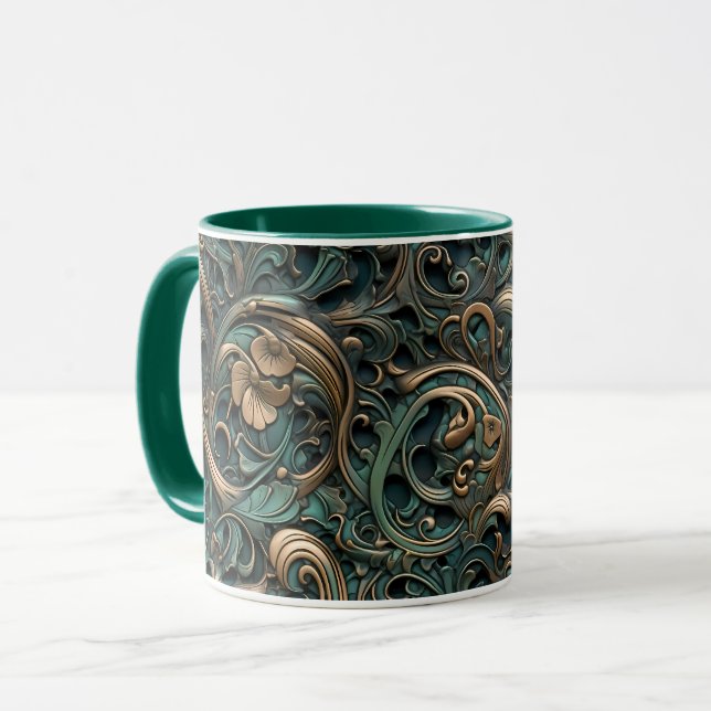 Gold und Aquamarin Tasse (Vorderseite Links)