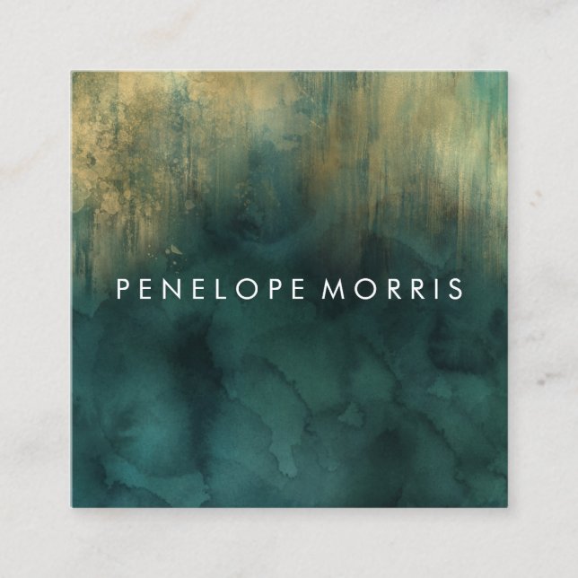 Gold und Aquamarine Beauty Stylist Square Business Quadratische Visitenkarte (Vorderseite)