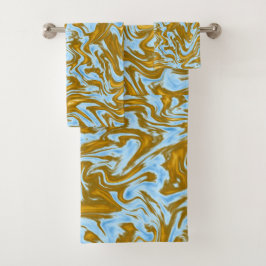 Gold und Aquamarine Marmorwirkung, Badhandtuch Set