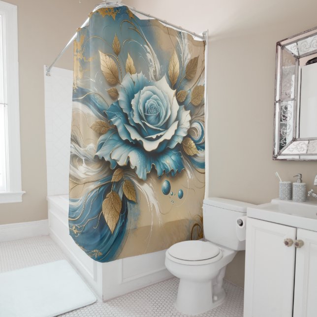Gold und Aquamarine Rose Duschvorhang (Beispiel)