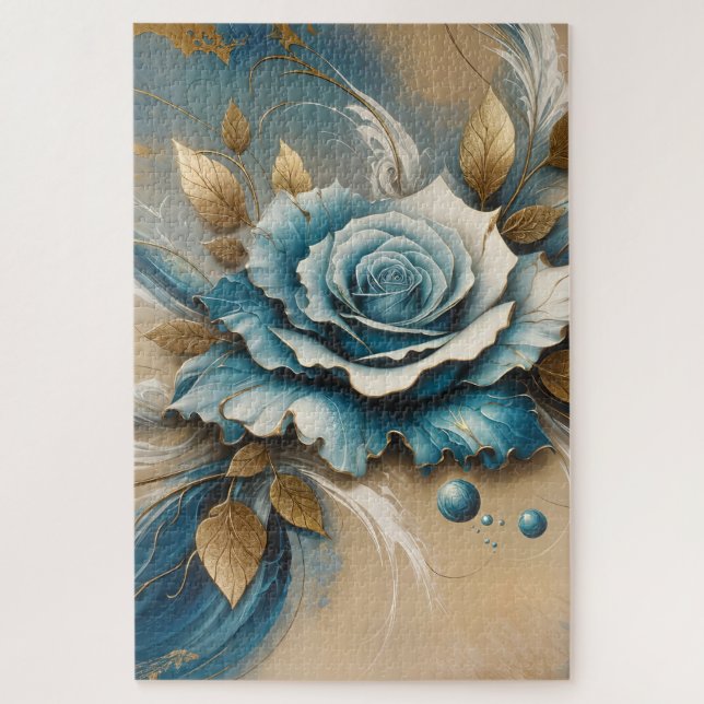 Gold und Aquamarine Rose Puzzle (Vertikal)