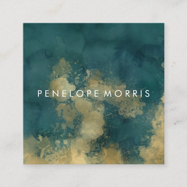 Gold und Aquamariner abstrakter Beauty-Stylist Quadratische Visitenkarte (Vorderseite)