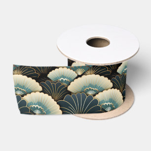 Gold und Aquamariner, japanisch inspiriert Lüfter  Satinband