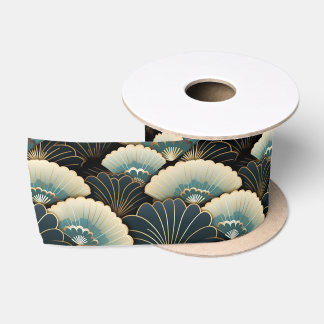 Gold und Aquamariner, japanisch inspiriert Lüfter Satinband