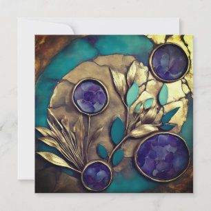 Gold und aquamarines Abstraktes Amethyst Feb Birth Karte
