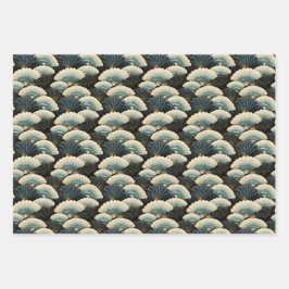 Gold und Aquamarines Gemustertes, japanisch inspir Geschenkpapier Set