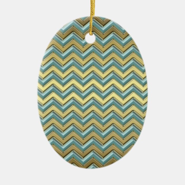 Gold und Aquamarines Zickzack Muster Keramik Ornament (Vorne)