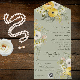 Gold und Beige Floral auf dem Schlachtfeld Green Q All In One Einladung