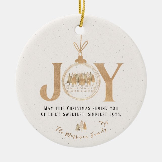 Gold und Beige Joy Classy Weihnachten Keramik Ornament (Vorne)
