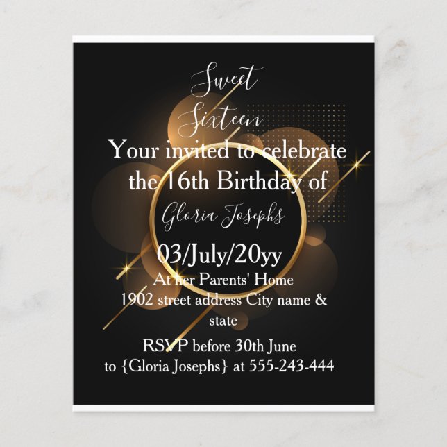 Gold und Black 16 . Geburtstag Foto (Vorderseite)