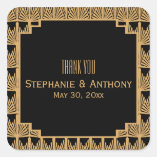 Gold und Black Art Deco Muster Hochzeit Vielen Dan Quadratischer Aufkleber