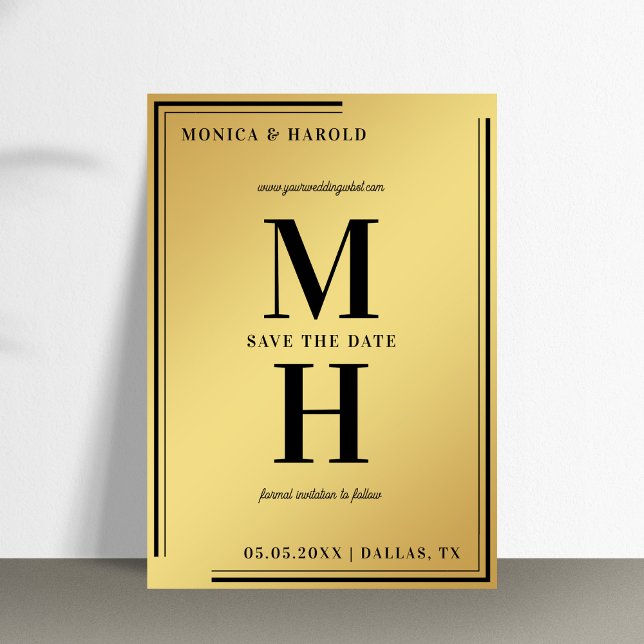 Gold und Black Big Bold Monogram Stilvolles Elegan Save The Date (Von Creator hochgeladen)