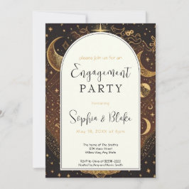 Gold und Black Celestial Moon Engagement Party Einladung