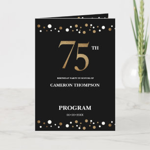 Gold und Black Confetti 75. Geburtstagsprogramm Programm