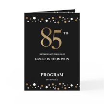 Gold und Black Confetti 85. Geburtstagsprogramm