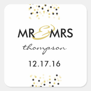 Gold und Black Confetti Mr & Mrs. Sticker