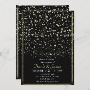 Gold- und Black-Confetti-Spritzer-Engagement Einladung