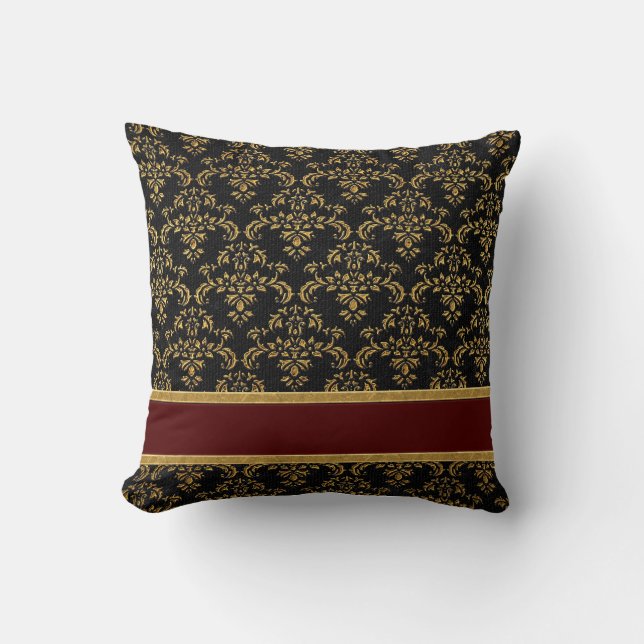 Gold- und Black Damask Muster Kissen (Vorderseite)