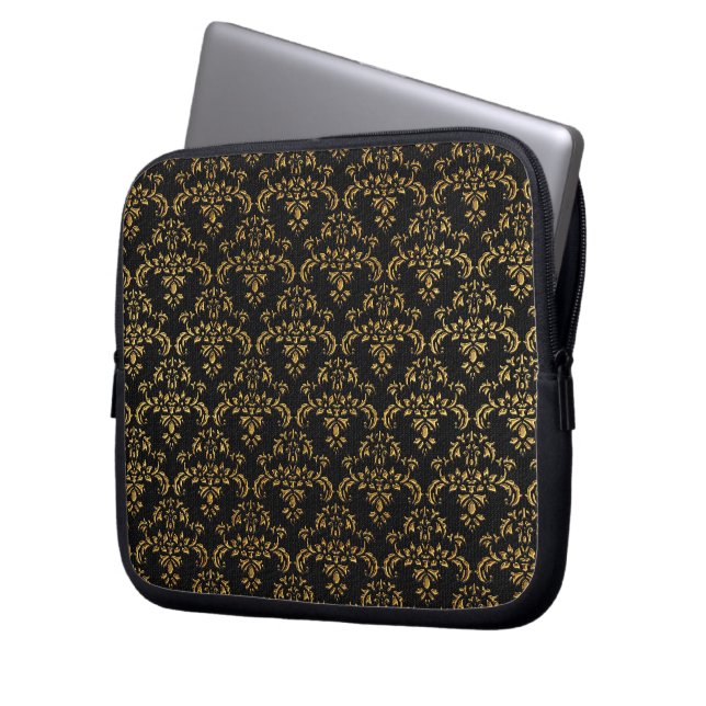 Gold und Black Damask Muster Laptopschutzhülle (Vorderseite Links)