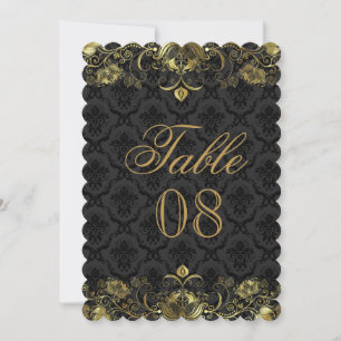 Gold- und Black-Damask-Tischnummer Einladung