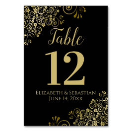 Gold und Black Elegant Frilly Wedding Tischnummer
