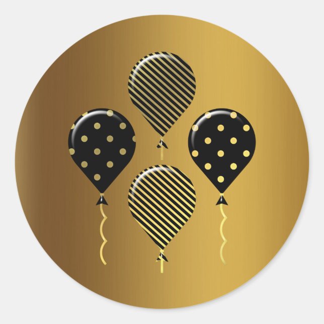 Gold und Black Festive Balloons Runder Aufkleber (Vorderseite)