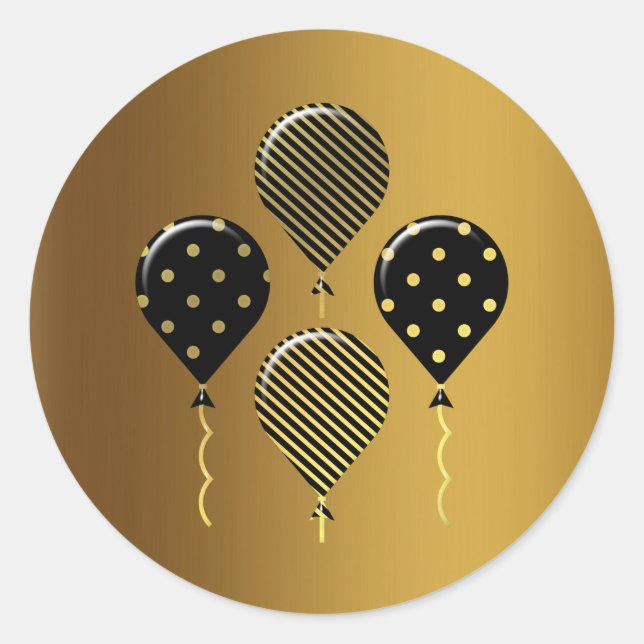 Gold und Black Festive Balloons Runder Aufkleber (Vorderseite)