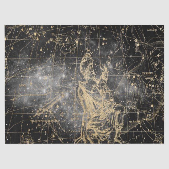 Gold und Black Galaxy Star Map Series Design 2 Seidenpapier (Vorderseite)