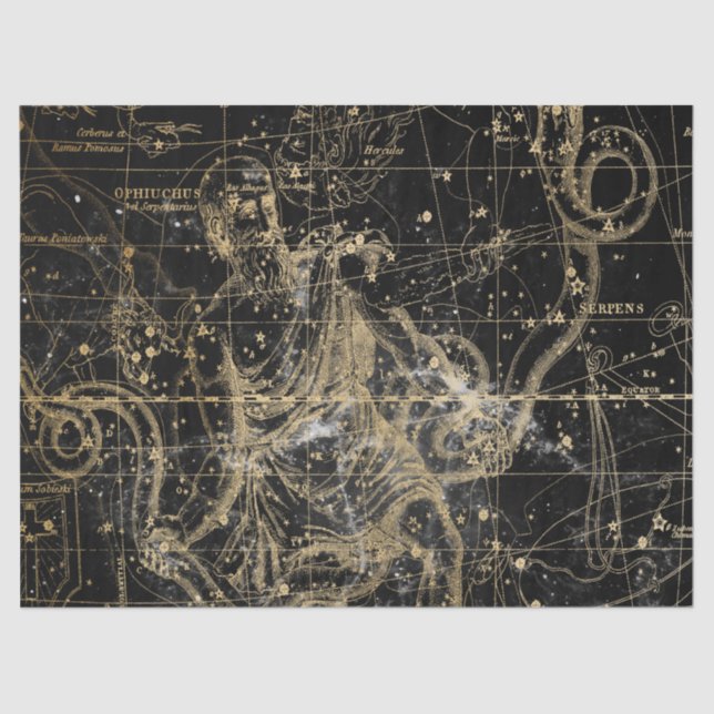 Gold und Black Galaxy Star Map Series Design 5 Seidenpapier (Vorderseite)