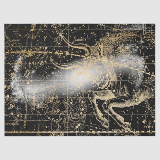 Gold und Black Galaxy Star Map Series Design 7 Seidenpapier (Vorderseite)